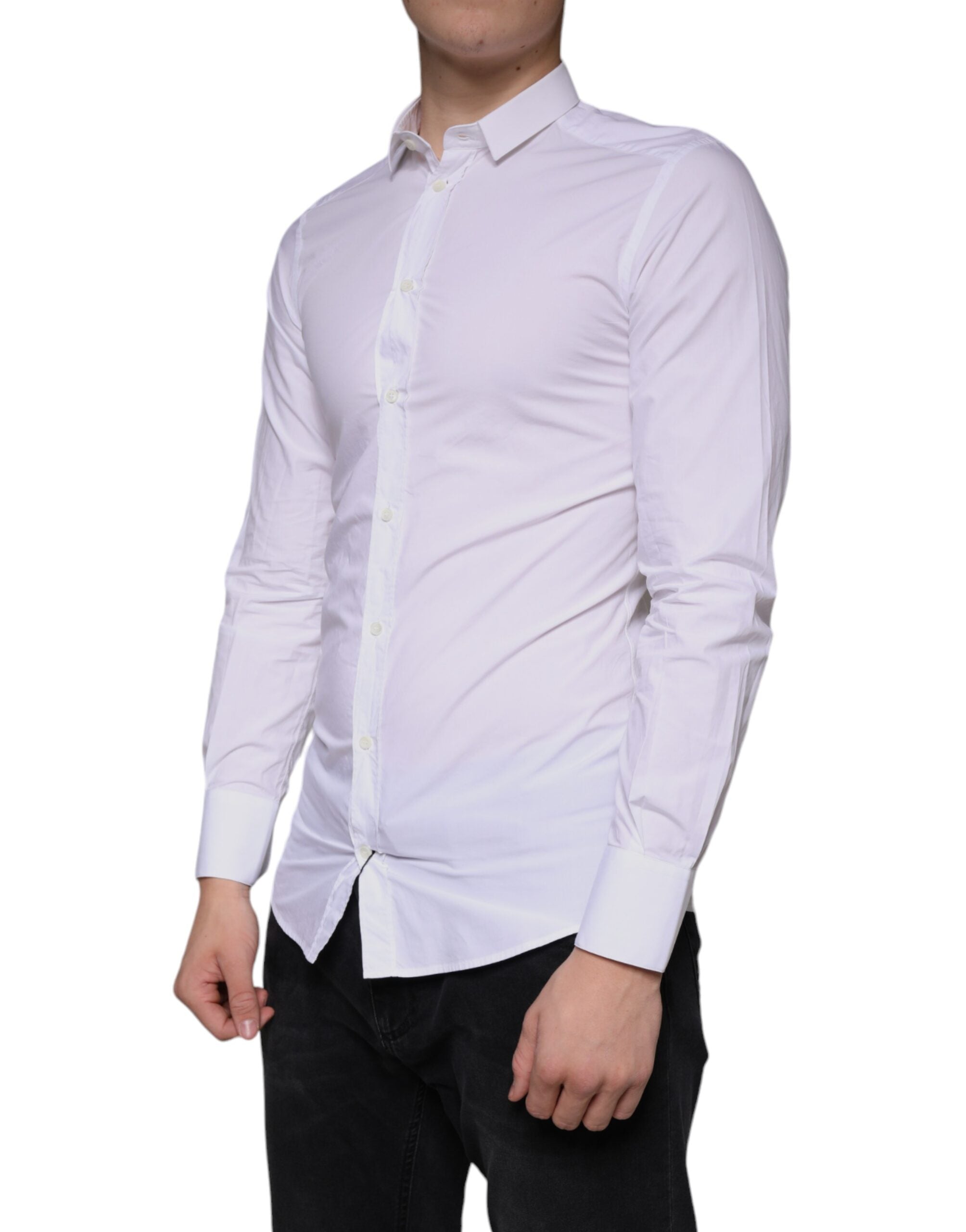 Dolce & Gabbana White Cotton Dress GOLD Formal Collar Shirt